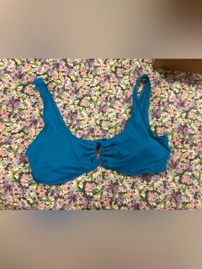 Women’s Teal Bathing Suit Top with Front Ring Detail
